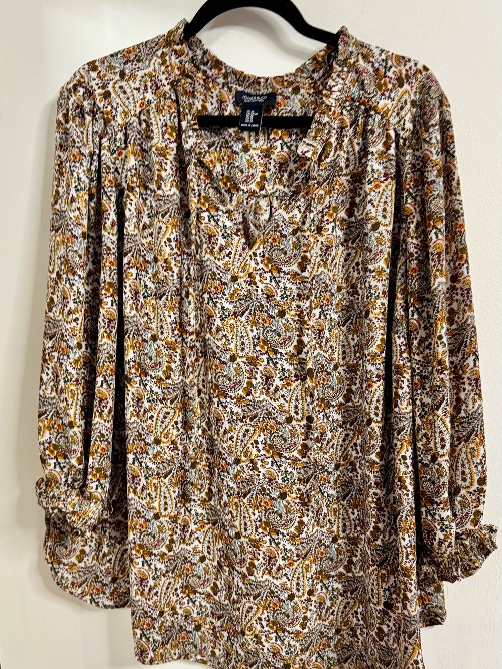 Floral Paisley V-Neck Blouse - Brown Paisley